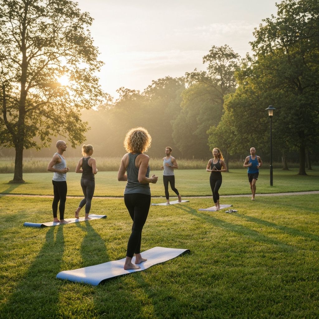 People exercising outdoors in nature